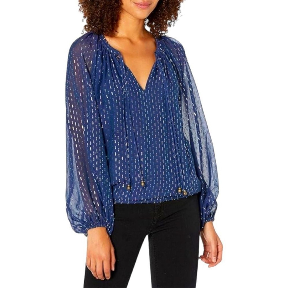 Ramy Brook Metallic Sparkle Multi Lurex Anora Long Sleeve Top Sz XS As Is Blue